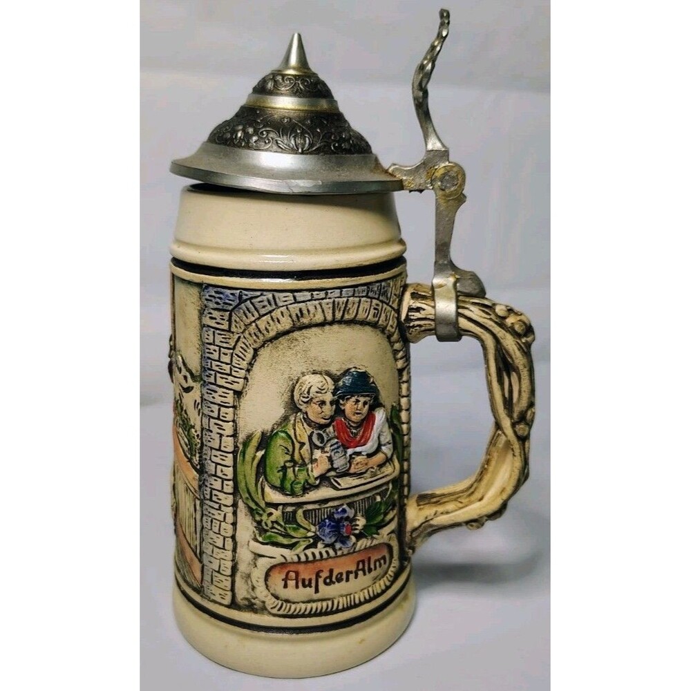 Lidded Beer Stein from Germay 7" AufderAlm O'WelcheLust